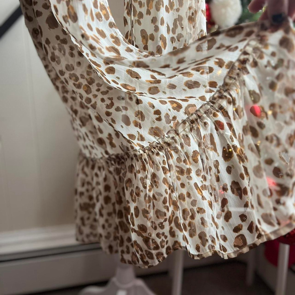 Tan and brown leopard print long kimono with ruffle trim #boho #retro - Picture 3 of 5